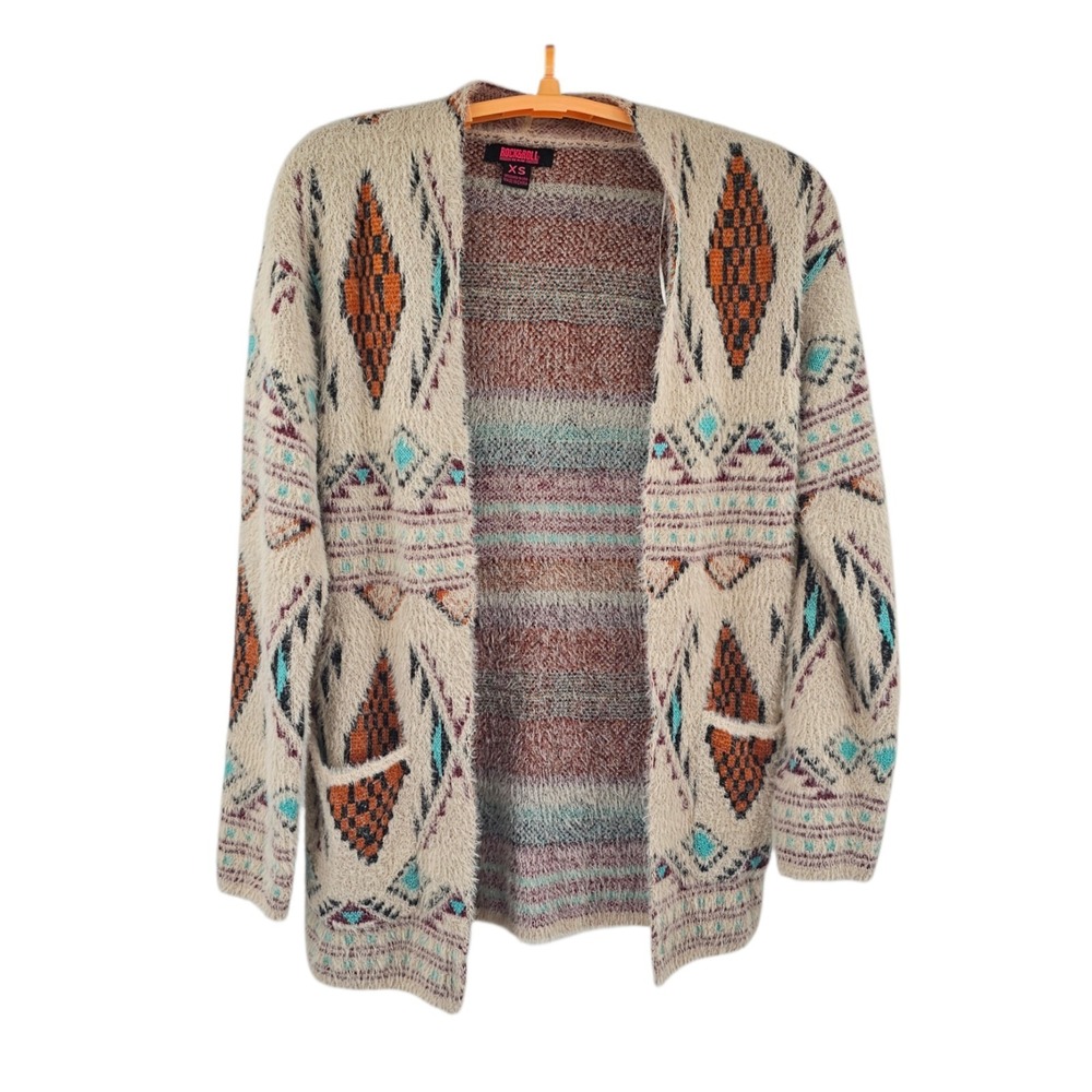 Rock and Roll Cowgirl Cardigan Sweater XS Aztec Southwestern Open Front Knit‎